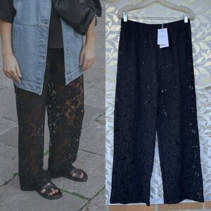 Les Soeurs Reva Black Lace Trousers Size 2 Goth Coquette Romantic Wide Leg Pants